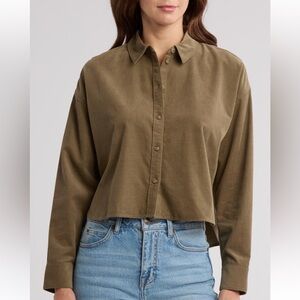Corduroy cropped Olive Green Women's Button-Up Top